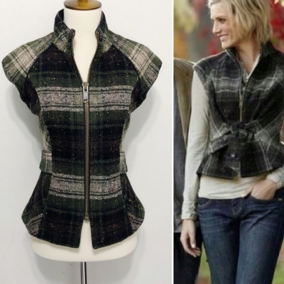 CAbi Jackets & Blazers - ⬇️CAbi All Tied Up Olive Tweed Vest Size XS